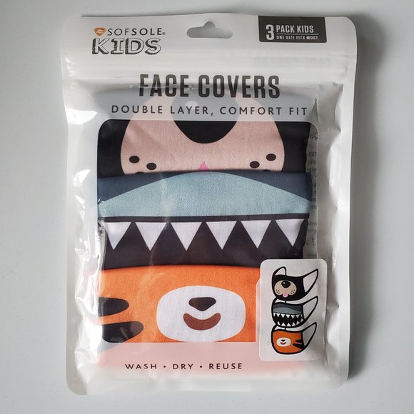 Face Covers/Masks for Kids by Sofsole 3 Pack(Double Layer / Reusable) Brand New - Picture 3 of 7